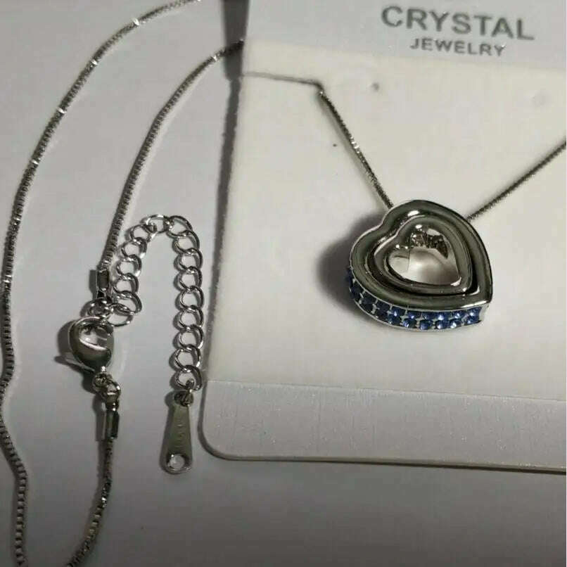 quality float double Heart Pendant sweater chain Necklace crystal shine rhinestone charm birthday gift girls wed fashion jewelry