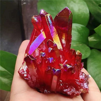 Radiant Red Titanium Rainbow Aura Crystal Cluster Natural Decoration  Unique Office/Home Gift Halloween and Christmas