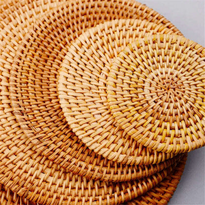 Rattan Weave Cup Mat Set Drink Coasters Round Pot Pad Table Dish Placemat Home Table Decoration Insulation Handmade Coffee Mat
