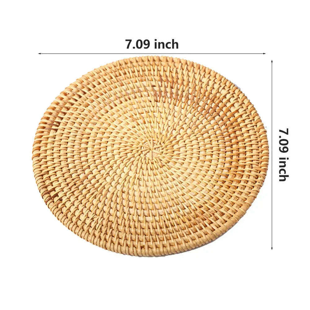 Rattan Weave Cup Mat Set Drink Coasters Round Pot Pad Table Dish Placemat Home Table Decoration Insulation Handmade Coffee Mat