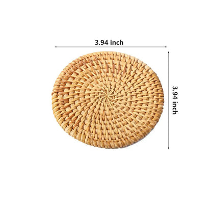 Rattan Weave Cup Mat Set Drink Coasters Round Pot Pad Table Dish Placemat Home Table Decoration Insulation Handmade Coffee Mat