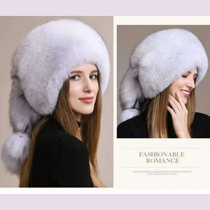 Real Fox Fur Hat For Women Winter Thickened Warm Natural Fur Princess Hat Adjustable Russians Cap Real Raccoon Fur Bomber Caps