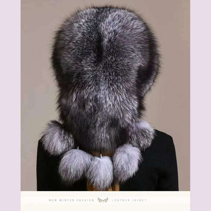 Real Fox Fur Hat For Women Winter Thickened Warm Natural Fur Princess Hat Adjustable Russians Cap Real Raccoon Fur Bomber Caps