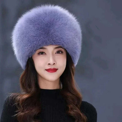 Real Fox Fur Hat Winter Natural Fur Snow Hat For Ladies Thick Outdoor Beanies Caps Russians Skiing Hats Bomber White Fur Caps