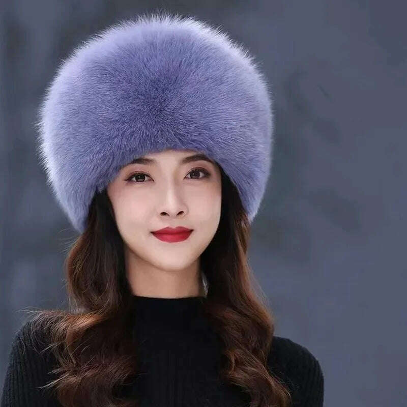 Real Fox Fur Hat Winter Natural Fur Snow Hat For Ladies Thick Outdoor Beanies Caps Russians Skiing Hats Bomber White Fur Caps