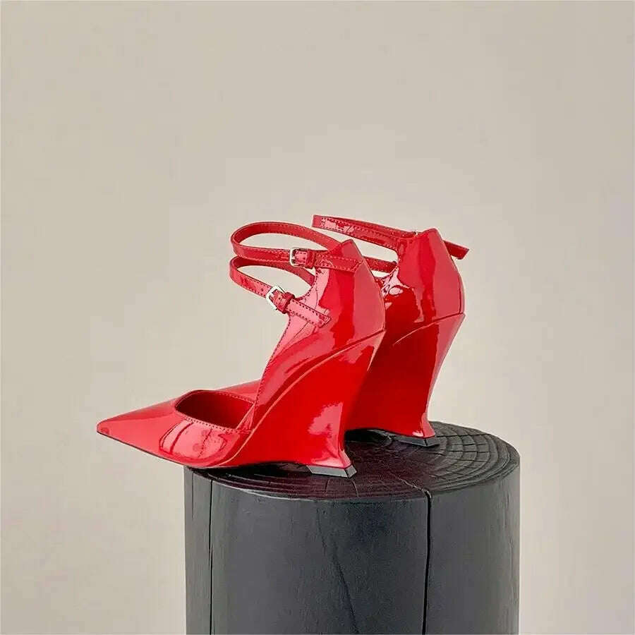 Red Cherry Wedge High Heels 2024 Pointed Toe Sexy Fashion Mary Jane Pumps Old Money Shoes For Women Ladies