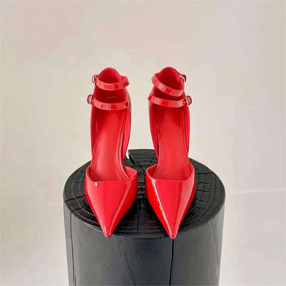 Red Cherry Wedge High Heels 2024 Pointed Toe Sexy Fashion Mary Jane Pumps Old Money Shoes For Women Ladies