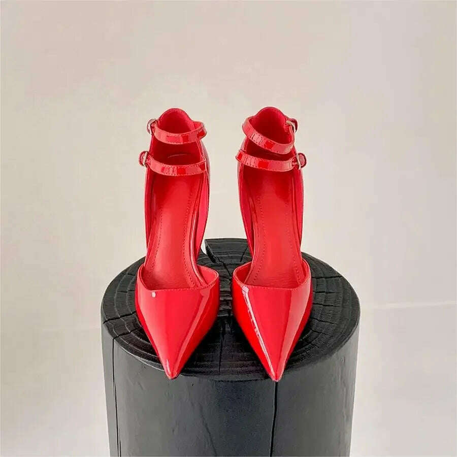 Red Cherry Wedge High Heels 2024 Pointed Toe Sexy Fashion Mary Jane Pumps Old Money Shoes For Women Ladies