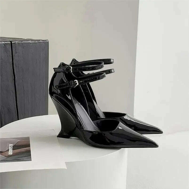 Red Cherry Wedge High Heels 2024 Pointed Toe Sexy Fashion Mary Jane Pumps Old Money Shoes For Women Ladies