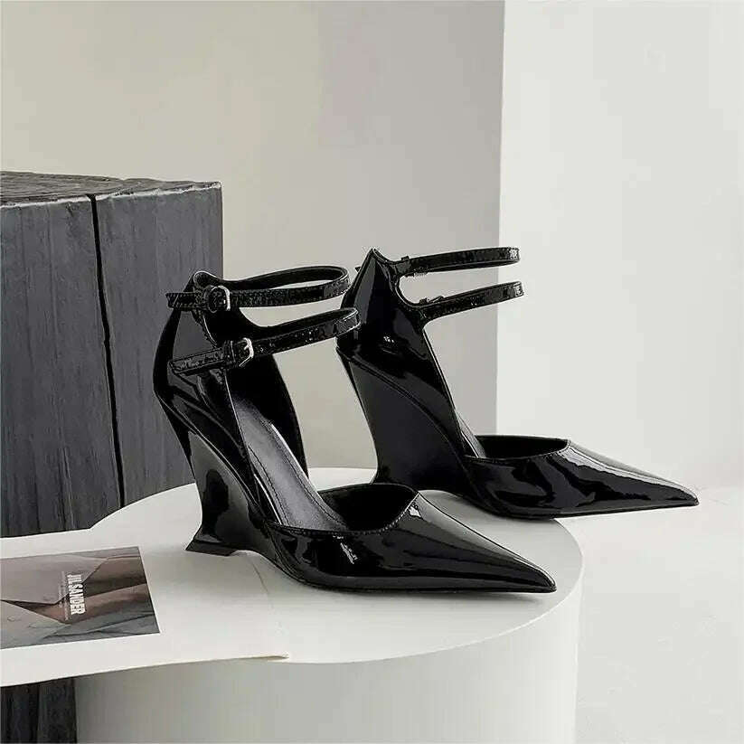 Red Cherry Wedge High Heels 2024 Pointed Toe Sexy Fashion Mary Jane Pumps Old Money Shoes For Women Ladies