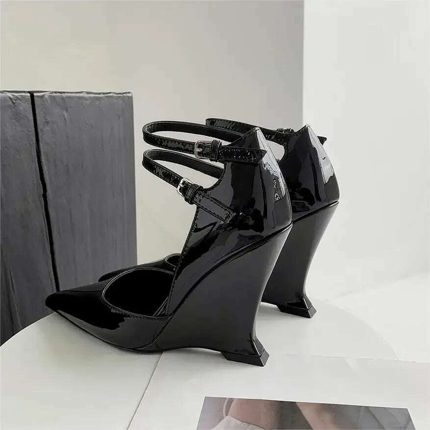 Red Cherry Wedge High Heels 2024 Pointed Toe Sexy Fashion Mary Jane Pumps Old Money Shoes For Women Ladies