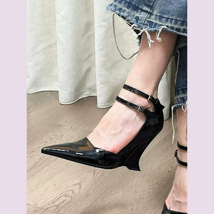 Red Cherry Wedge High Heels 2024 Pointed Toe Sexy Fashion Mary Jane Pumps Old Money Shoes For Women Ladies