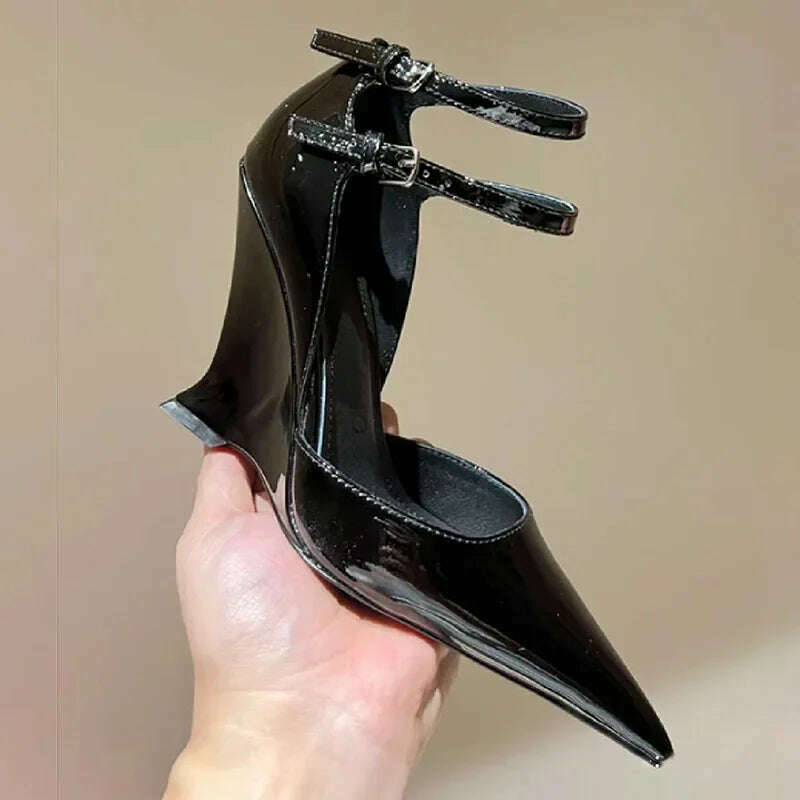 Red Cherry Wedge High Heels 2024 Pointed Toe Sexy Fashion Mary Jane Pumps Old Money Shoes For Women Ladies