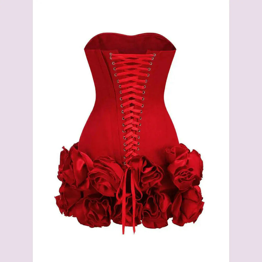 Red Color Women Sexy Strapless Ball Gown Mini Fashion Celebrity Nightclub Party Dress Birthday Cocktail Girls' Outfit