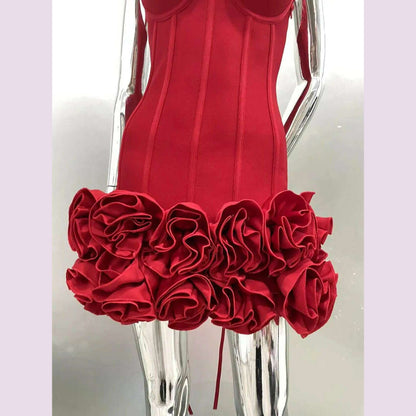 Red Color Women Sexy Strapless Ball Gown Mini Fashion Celebrity Nightclub Party Dress Birthday Cocktail Girls' Outfit