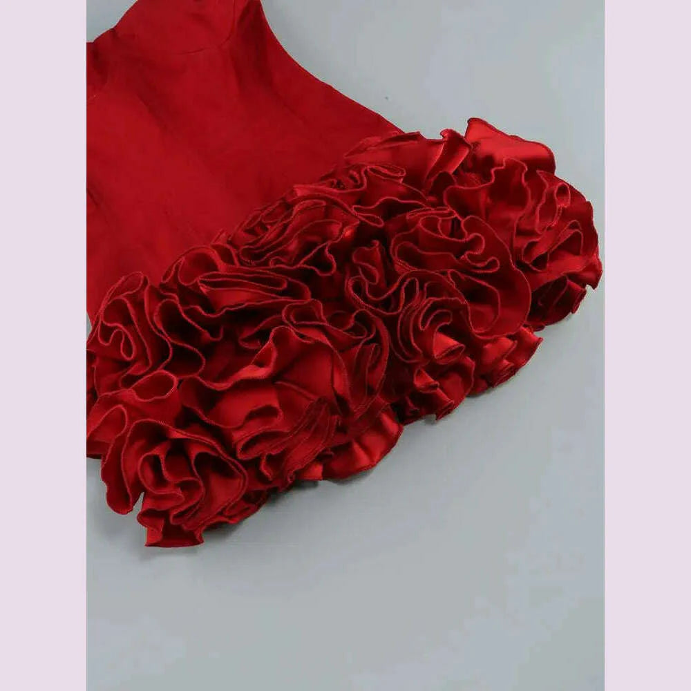 Red Color Women Sexy Strapless Ball Gown Mini Fashion Celebrity Nightclub Party Dress Birthday Cocktail Girls' Outfit