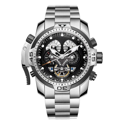 Reef Tiger/RT Designer Sport Mens Watch with Perpetual Calendar Date Day Complicated Blue Dial Mechanical Bracelet Watch RGA3503