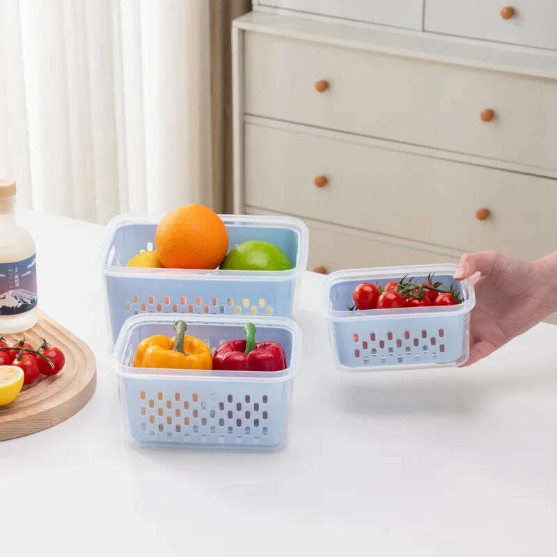 Refrigerator Preservation Storage Box Drain Basket Storage Containers Sealed Box Vegetable and Fruit Food Grade Drain Box