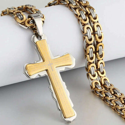 Religious Men Stainless Steel Crucifix Cross Pendant Necklace Heavy Byzantine Chain Necklaces Jesus Christ Holy Jewelry Gifts