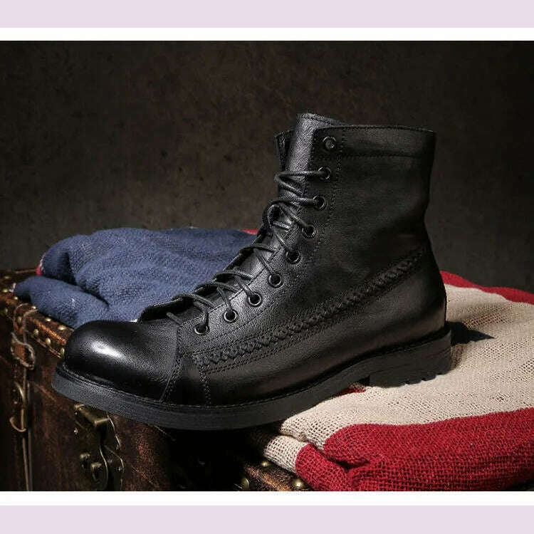 Retro Men Boots Handmade Toe Polish Men Ankle Boots Casual Leather High-top Shoes Platform Motorcycle Booties New Bota Masculina