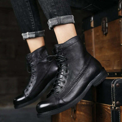 Retro Men Boots Handmade Toe Polish Men Ankle Boots Casual Leather High-top Shoes Platform Motorcycle Booties New Bota Masculina