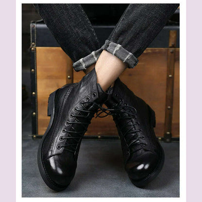 Retro Men Boots Handmade Toe Polish Men Ankle Boots Casual Leather High-top Shoes Platform Motorcycle Booties New Bota Masculina