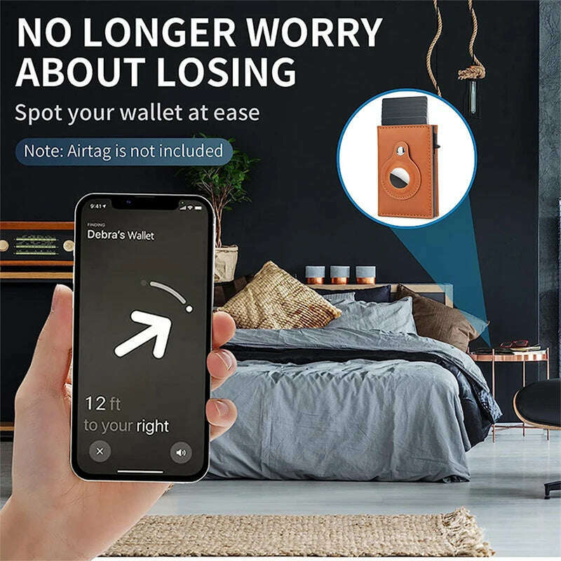 Rfid Credit Card Holder Magnet Wallet for Apple Airtag Men ID Cardholder Case for Air Tag Smart Leather Minimalistic Wallet Bag