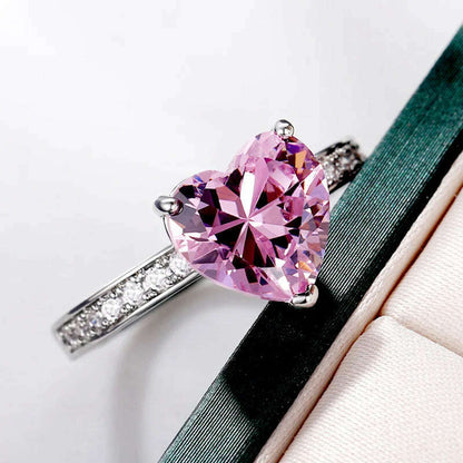 Romantic Pink Heart shaped Ring for Female Cubic Zirconia Bridal Wedding Party  with Minimalist Fashion Jewelry Accessories