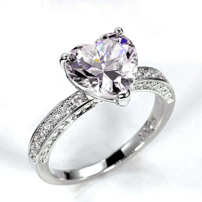 Romantic Pink Heart shaped Ring for Female Cubic Zirconia Bridal Wedding Party  with Minimalist Fashion Jewelry Accessories
