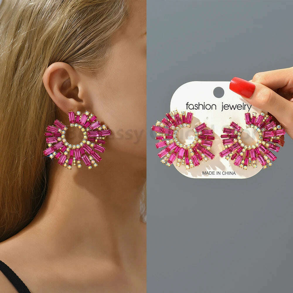 Romantic Valentines Crystal Dangle Earrings For Women Luxury Party Maple Leaf Round High Quality Unusual Jewelry Large Pendants