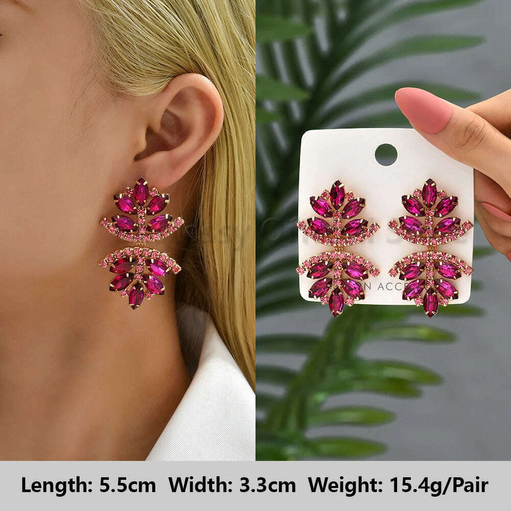 Romantic Valentines Crystal Dangle Earrings For Women Luxury Party Maple Leaf Round High Quality Unusual Jewelry Large Pendants