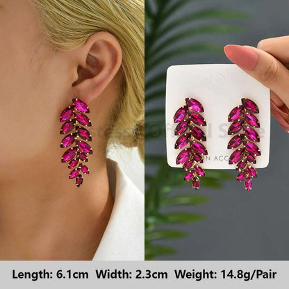 Romantic Valentines Crystal Dangle Earrings For Women Luxury Party Maple Leaf Round High Quality Unusual Jewelry Large Pendants