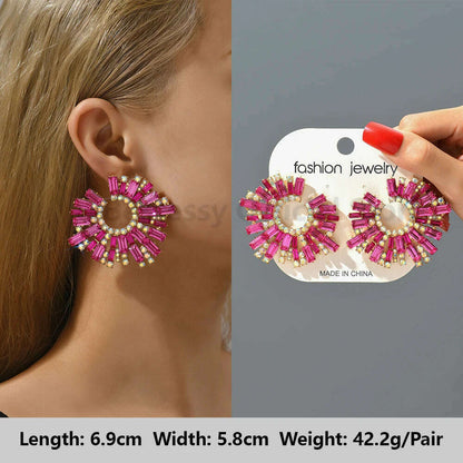 Romantic Valentines Crystal Dangle Earrings For Women Luxury Party Maple Leaf Round High Quality Unusual Jewelry Large Pendants