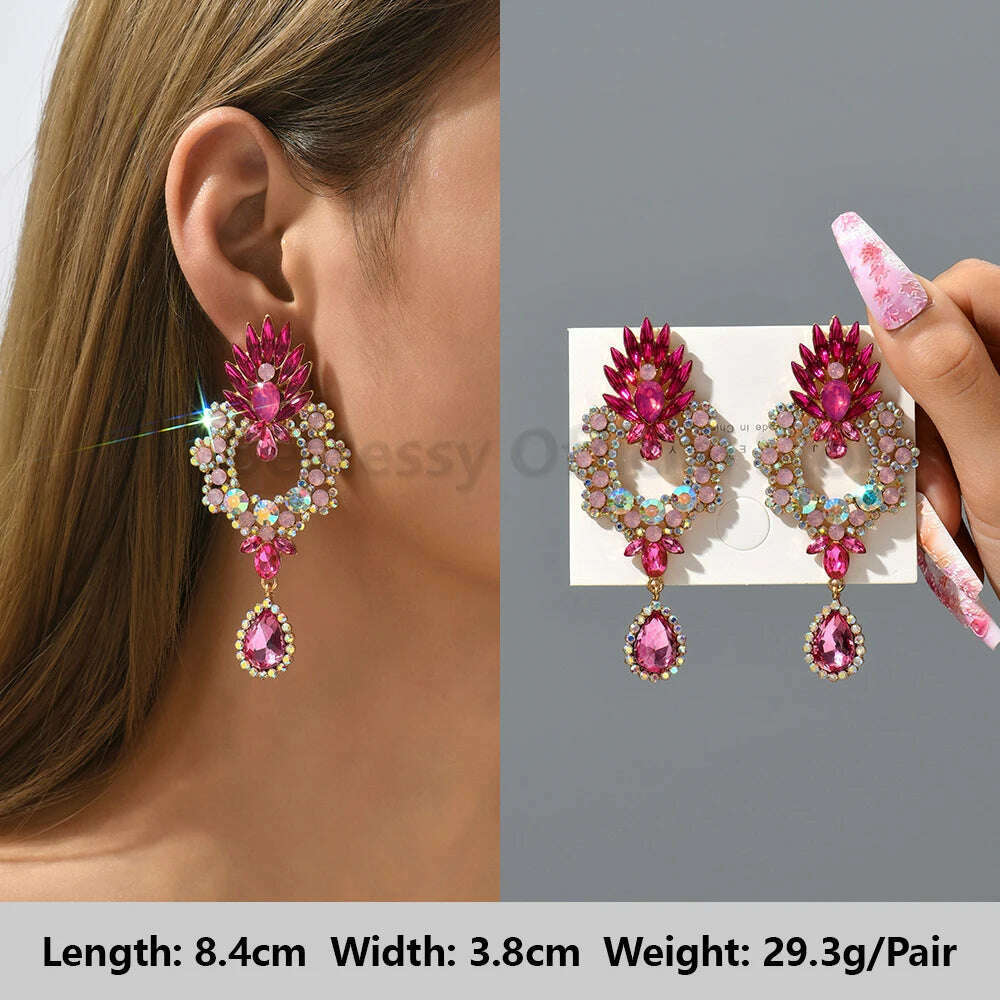 Romantic Valentines Crystal Dangle Earrings For Women Luxury Party Maple Leaf Round High Quality Unusual Jewelry Large Pendants