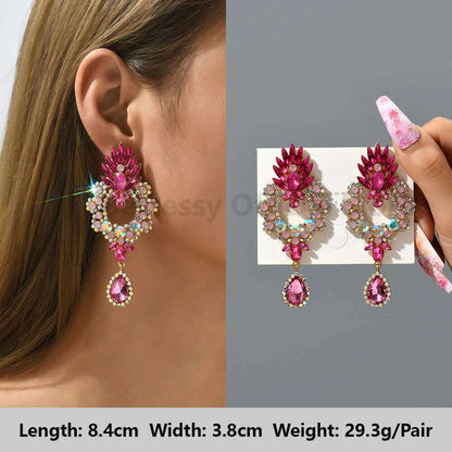 Romantic Valentines Crystal Dangle Earrings For Women Luxury Party Maple Leaf Round High Quality Unusual Jewelry Large Pendants