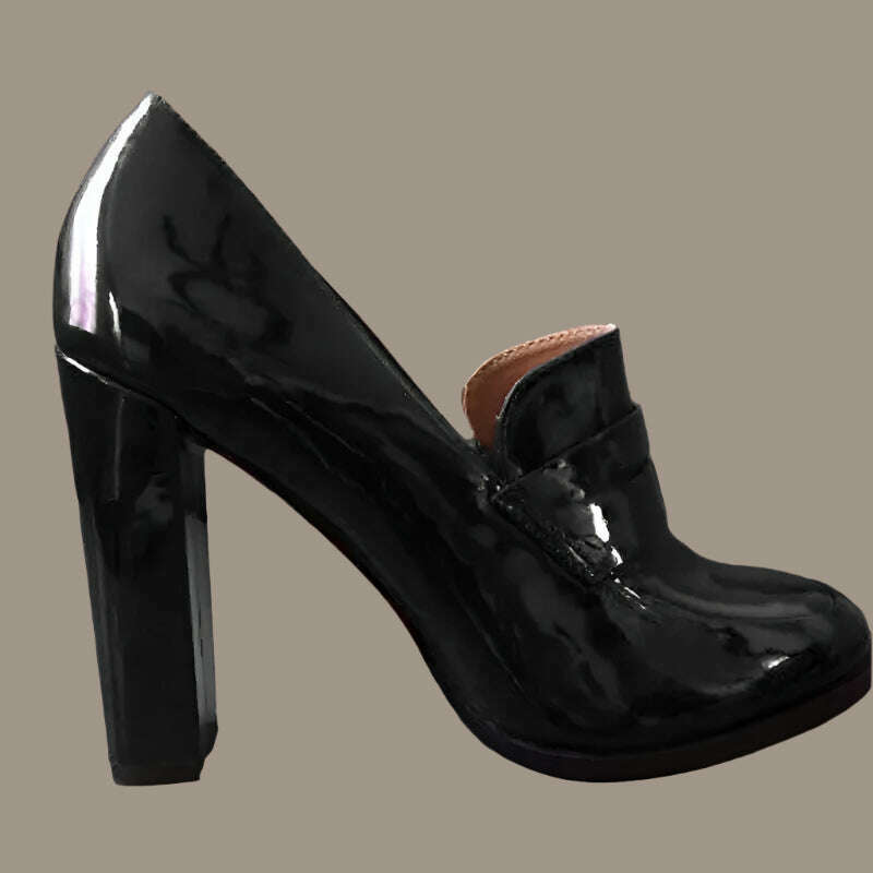 Rontic Handmade Women Spring Pumps Slip On Chunky High Heels Round Toe Elegant Black Blue Party Shoes US Plus Size 5-20