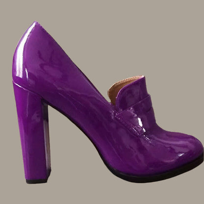 Rontic Handmade Women Spring Pumps Slip On Chunky High Heels Round Toe Elegant Black Blue Party Shoes US Plus Size 5-20