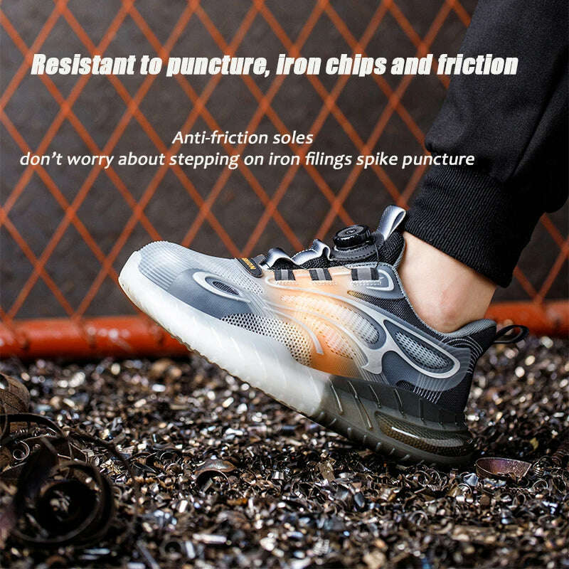 Rotating Buckle for Safety Shoes Men's Work Boot Breathable Light Steel Toe  Protective Sneakers Welted Business Security Shoes