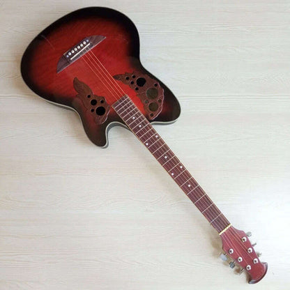 Round Back Acoustic Guitar with Small Flaws Flame Top High Gloss 6 Strings 38"