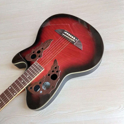 Round Back Acoustic Guitar with Small Flaws Flame Top High Gloss 6 Strings 38"