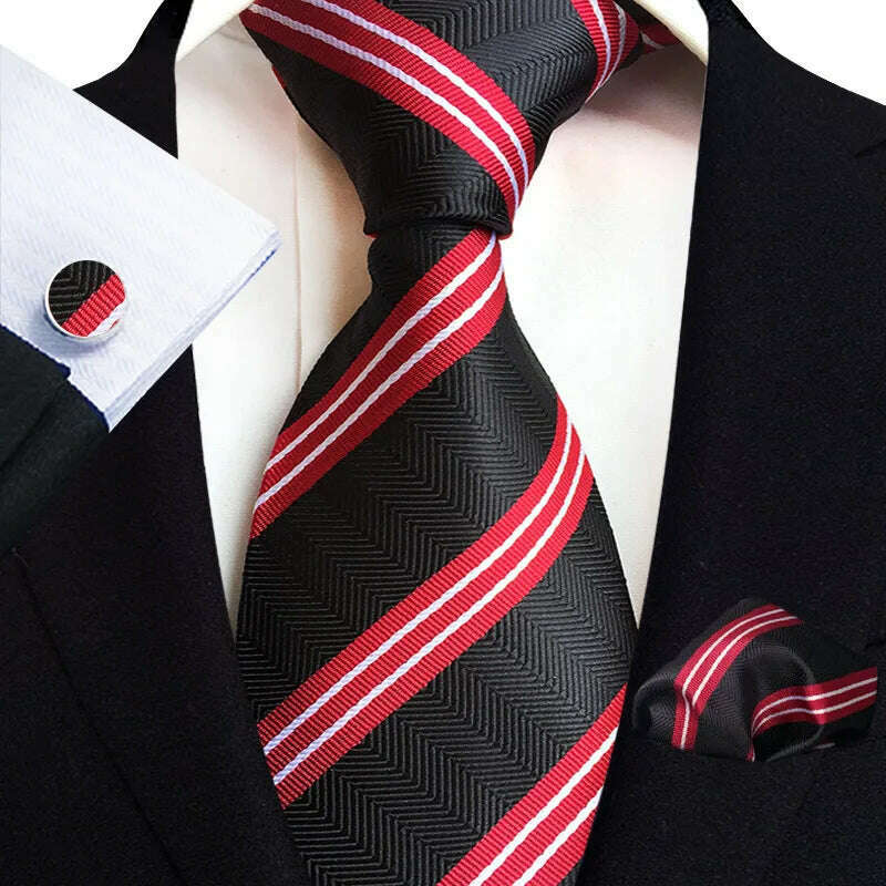 Royal Striped Paisley Ties For Men Luxury 8cm Necktie Pocket Square Cufflinks Gift Set Jacquard Weave Tie Suit Accessories
