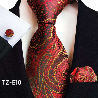 Royal Striped Paisley Ties For Men Luxury 8cm Necktie Pocket Square Cufflinks Gift Set Jacquard Weave Tie Suit Accessories