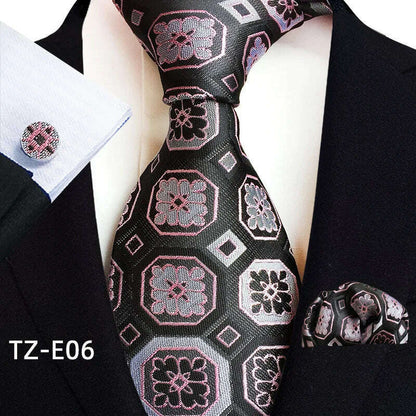 Royal Striped Paisley Ties For Men Luxury 8cm Necktie Pocket Square Cufflinks Gift Set Jacquard Weave Tie Suit Accessories