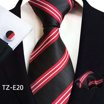 Royal Striped Paisley Ties For Men Luxury 8cm Necktie Pocket Square Cufflinks Gift Set Jacquard Weave Tie Suit Accessories