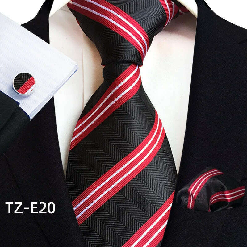 Royal Striped Paisley Ties For Men Luxury 8cm Necktie Pocket Square Cufflinks Gift Set Jacquard Weave Tie Suit Accessories