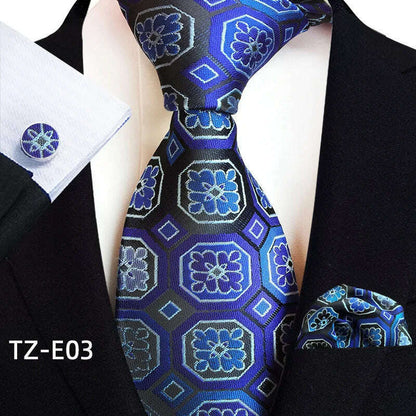 Royal Striped Paisley Ties For Men Luxury 8cm Necktie Pocket Square Cufflinks Gift Set Jacquard Weave Tie Suit Accessories