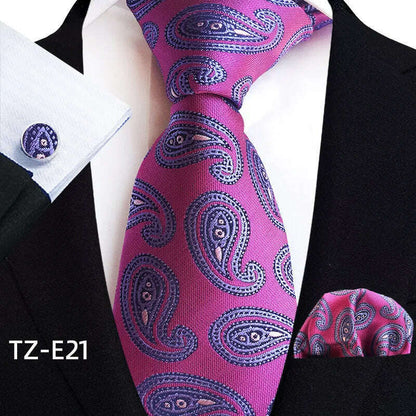 Royal Striped Paisley Ties For Men Luxury 8cm Necktie Pocket Square Cufflinks Gift Set Jacquard Weave Tie Suit Accessories