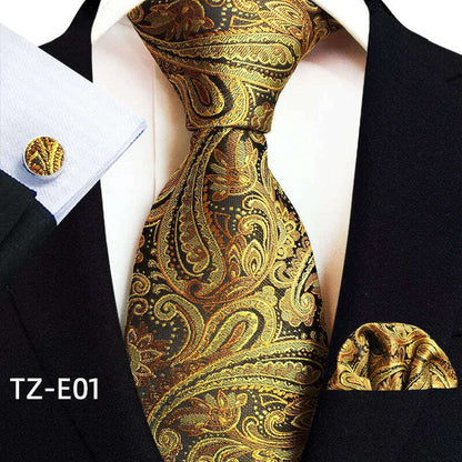 Royal Striped Paisley Ties For Men Luxury 8cm Necktie Pocket Square Cufflinks Gift Set Jacquard Weave Tie Suit Accessories