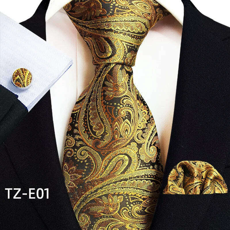 Royal Striped Paisley Ties For Men Luxury 8cm Necktie Pocket Square Cufflinks Gift Set Jacquard Weave Tie Suit Accessories