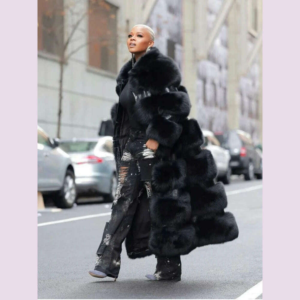RR2831 Two Ways Wear Long Faux Fur Coats Women Stand Fur Collar Long Sleeve Fake Fox Fur Winter Jackets Women Waist Zipper
